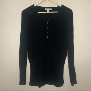 White + Warren Black Cashmere Ribbed Henley Tunic Sweater Size Small Flawed